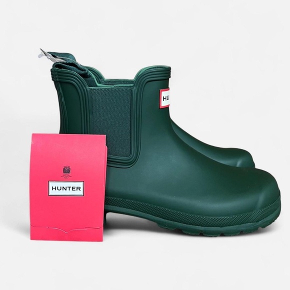 New Hunter Ladies' Ankle Rain Boot Original Chelsea Waterproof Green Bootie Sz 7 - Picture 1 of 8